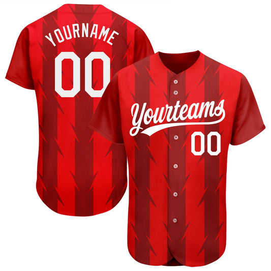 Custom Red White 3D Pattern Design Authentic Baseball Jersey - Main View