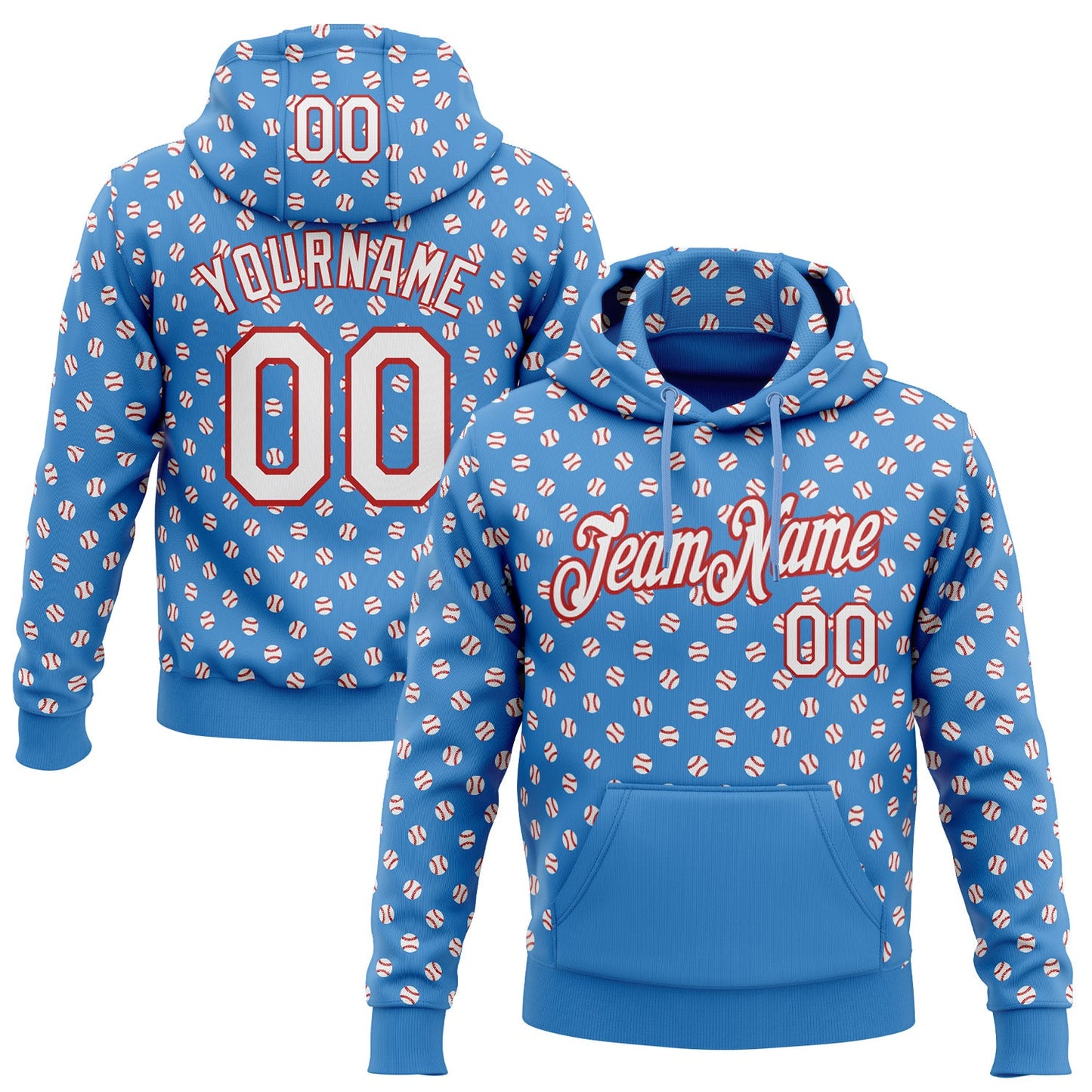 Custom Stitched Powder Blue White-Red Baseball Game Day Tennessee Inspired Sports Pullover Sweatshirt Hoodie - Main View