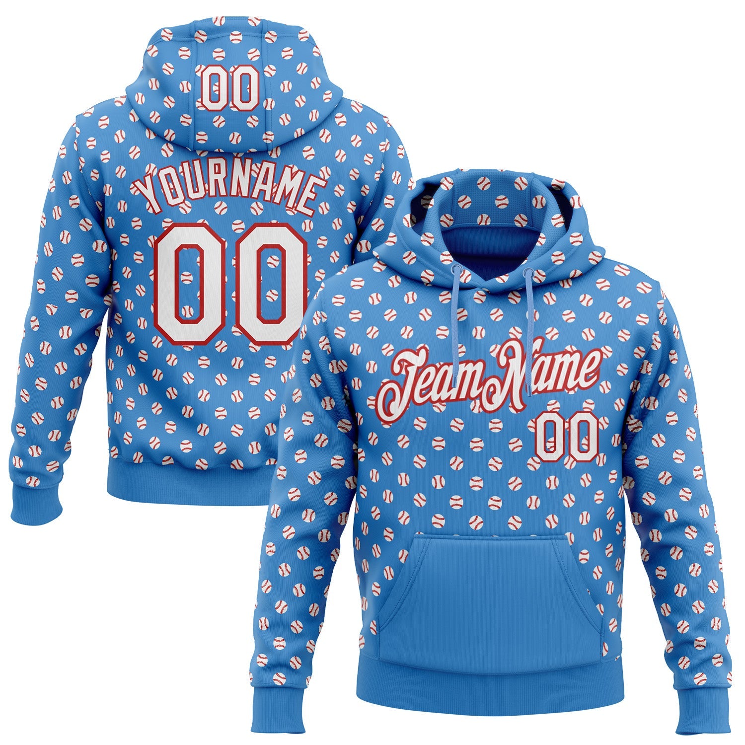 Custom Stitched Powder Blue White-Red Baseball Game Day Tennessee Inspired Sports Pullover Sweatshirt Hoodie - Main View