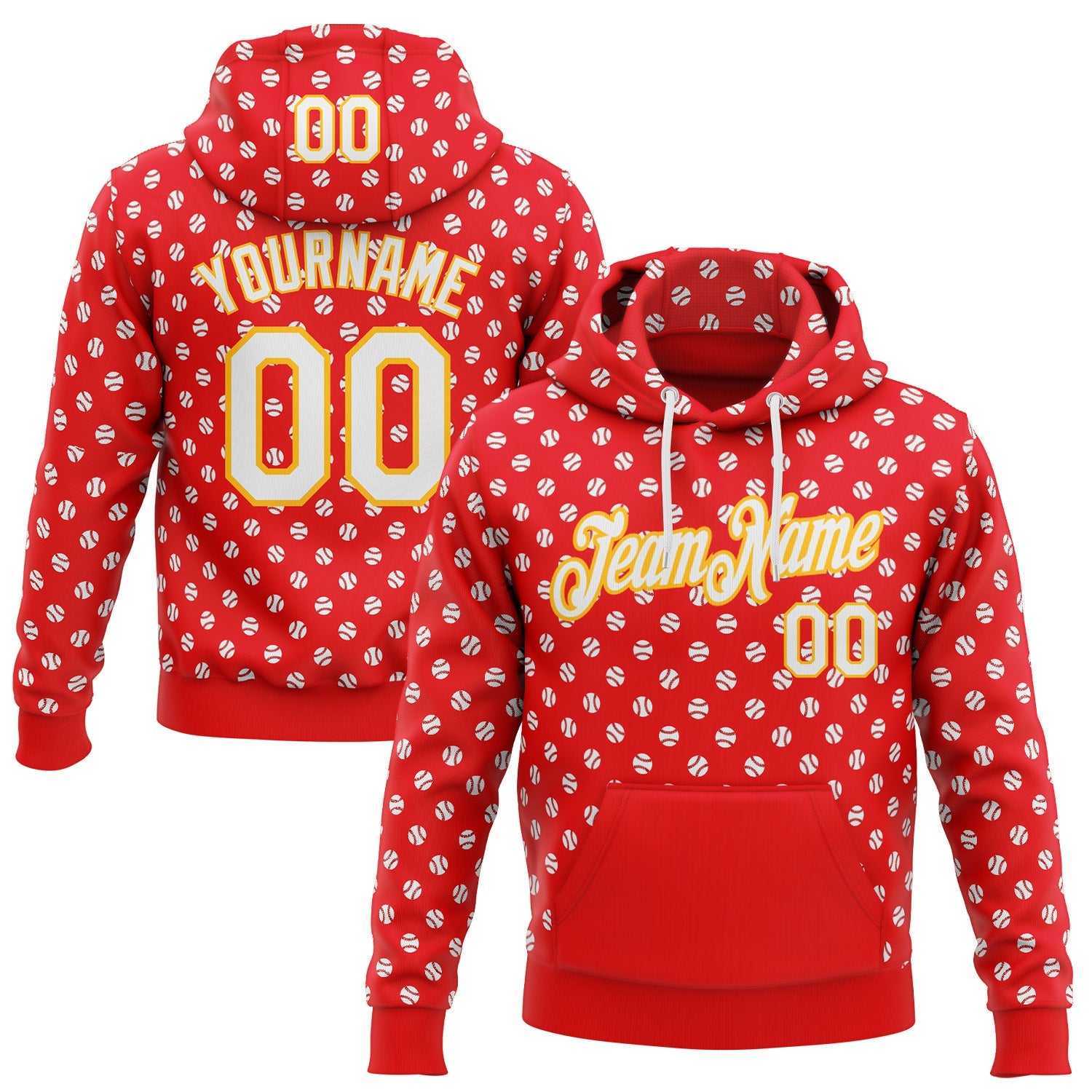 Custom Stitched Fire Red White-Gold Baseball Game Day Kansas Inspired Sports Pullover Sweatshirt Hoodie - Main View