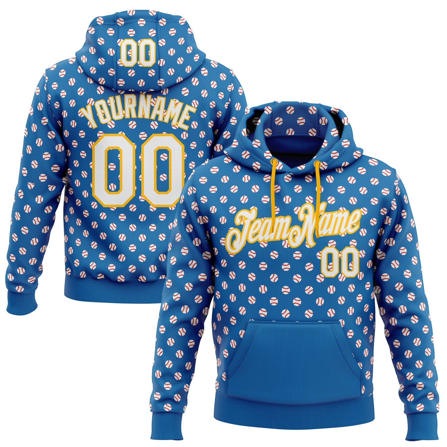 Custom Stitched Blue White-Gold Baseball Game Day Los Angeles Inspired Sports Pullover Sweatshirt Hoodie - Main View