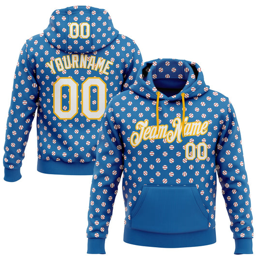Custom Stitched Blue White-Gold Baseball Game Day Los Angeles Inspired Sports Pullover Sweatshirt Hoodie - Main View