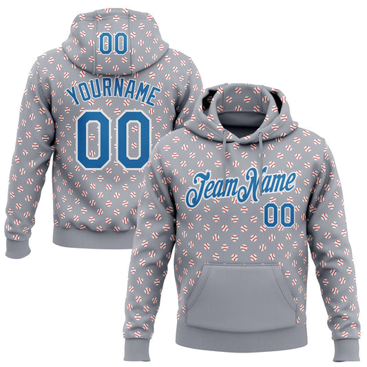 Custom Stitched Gray Blue-White Baseball Game Day Detroit Inspired Sports Pullover Sweatshirt Hoodie - Main View