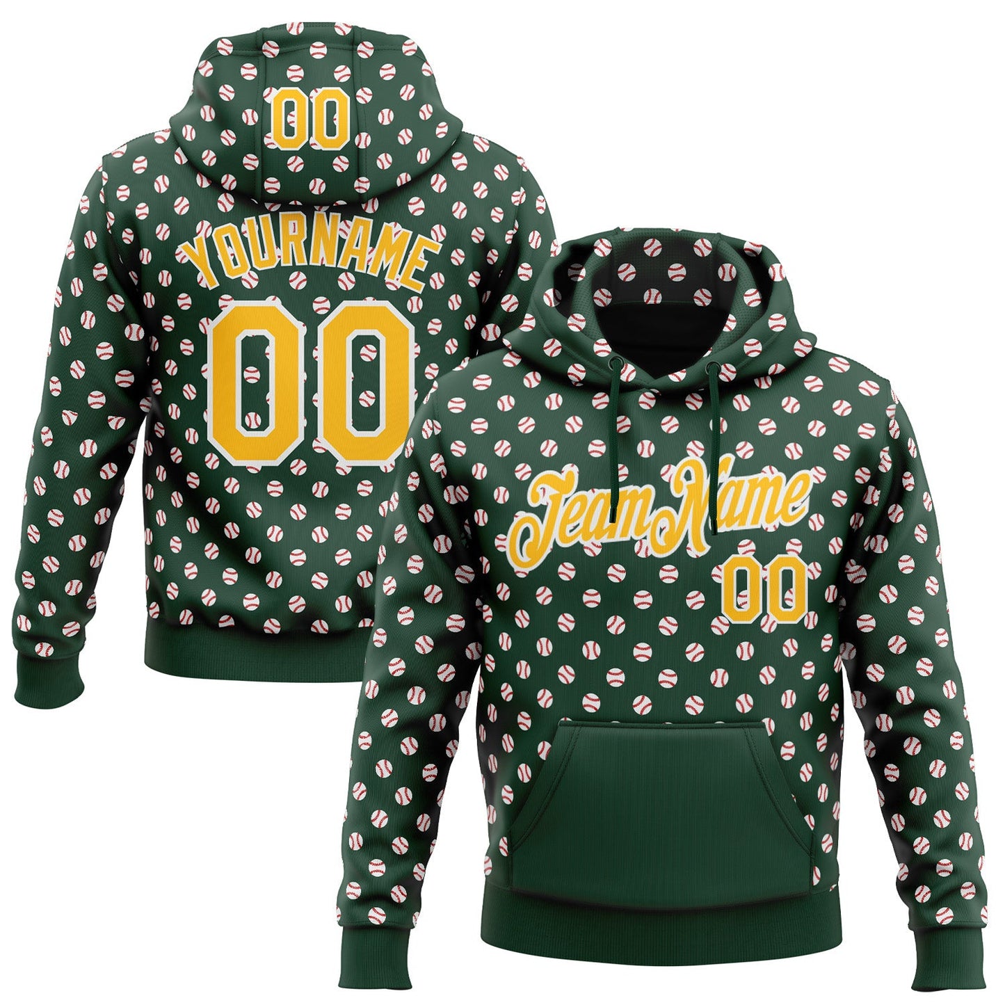 Custom Stitched Green Gold-White Baseball Game Day Green Bay Inspired Sports Pullover Sweatshirt Hoodie - Main View