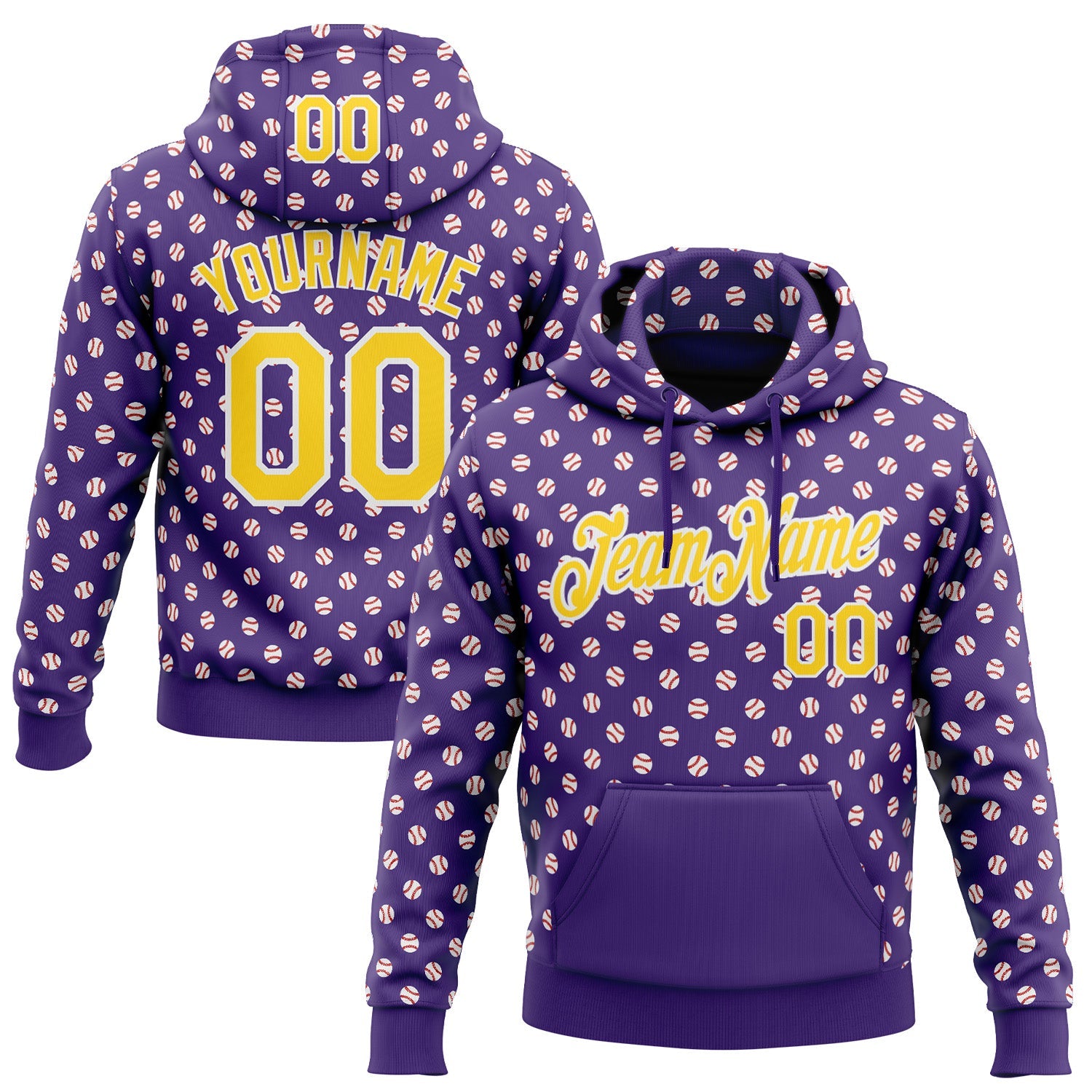 Custom Stitched Purple Yellow-White Baseball Game Day Minnesota Inspired Sports Pullover Sweatshirt Hoodie - Main View