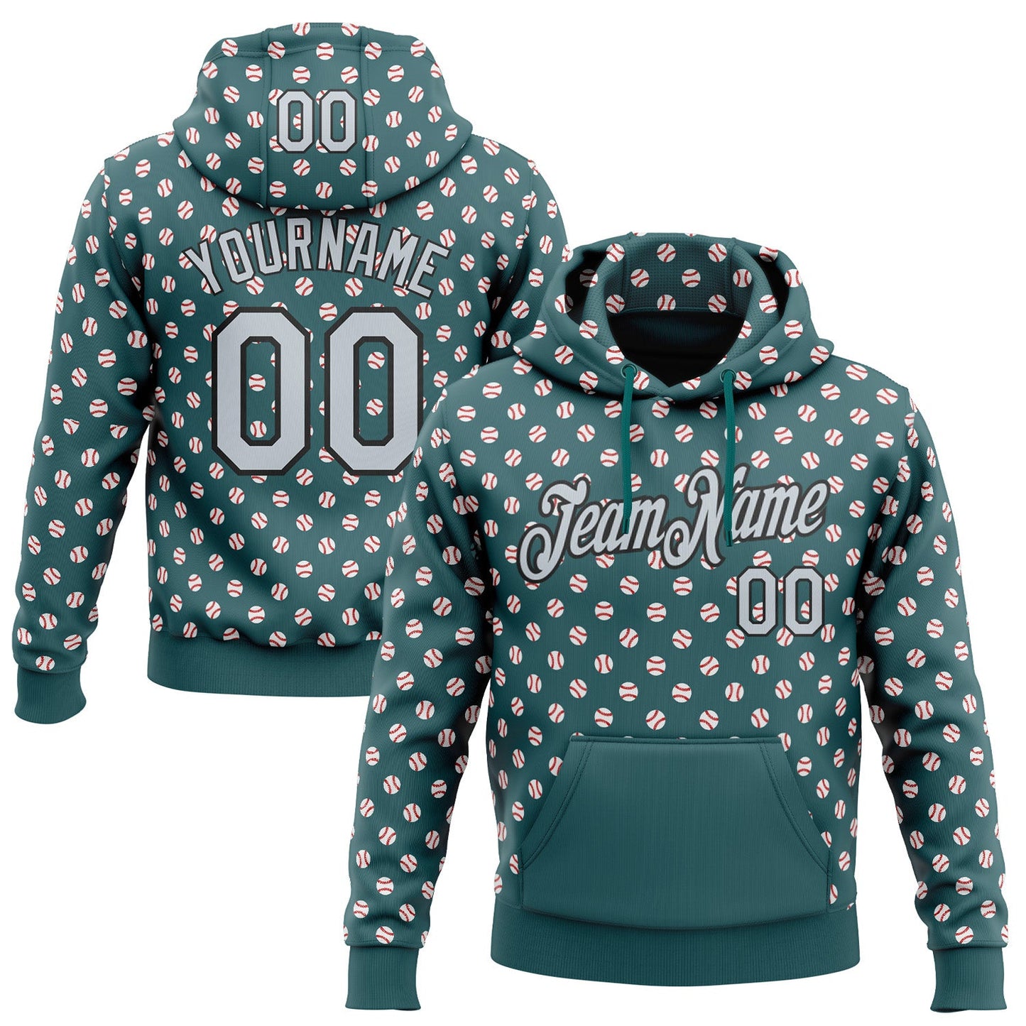 Custom Stitched Midnight Green Silver-Black Baseball Game Day Philadelphia Inspired Sports Pullover Sweatshirt Hoodie - Main View
