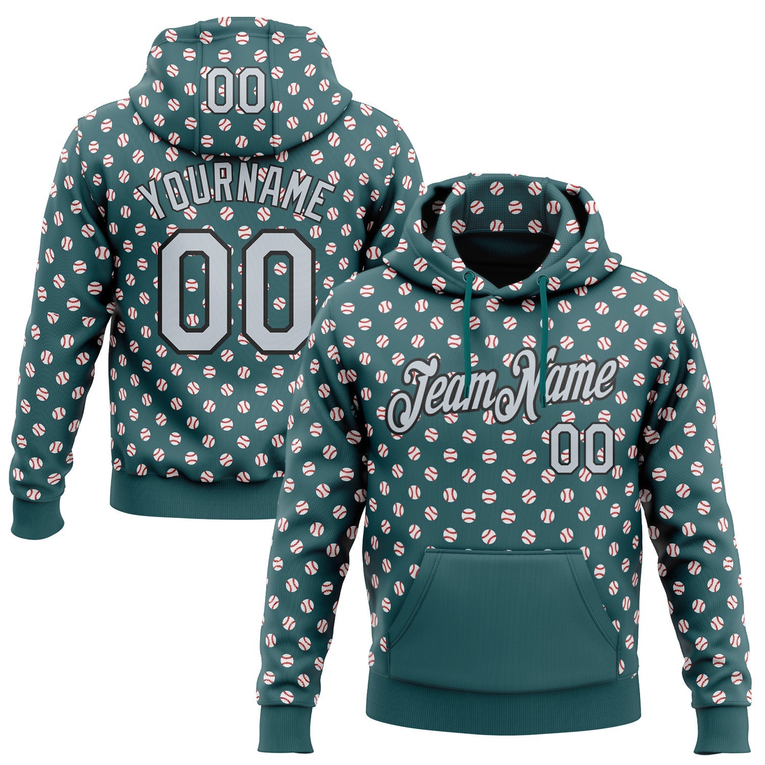 Custom Stitched Midnight Green Silver-Black Baseball Game Day Philadelphia Inspired Sports Pullover Sweatshirt Hoodie - Main View