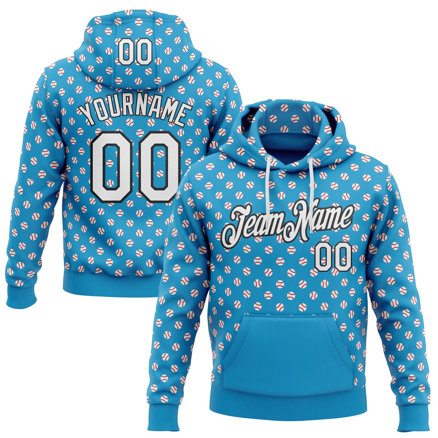 Custom Stitched Panther Blue White-Black Baseball Game Day Carolina Inspired Sports Pullover Sweatshirt Hoodie - Main View