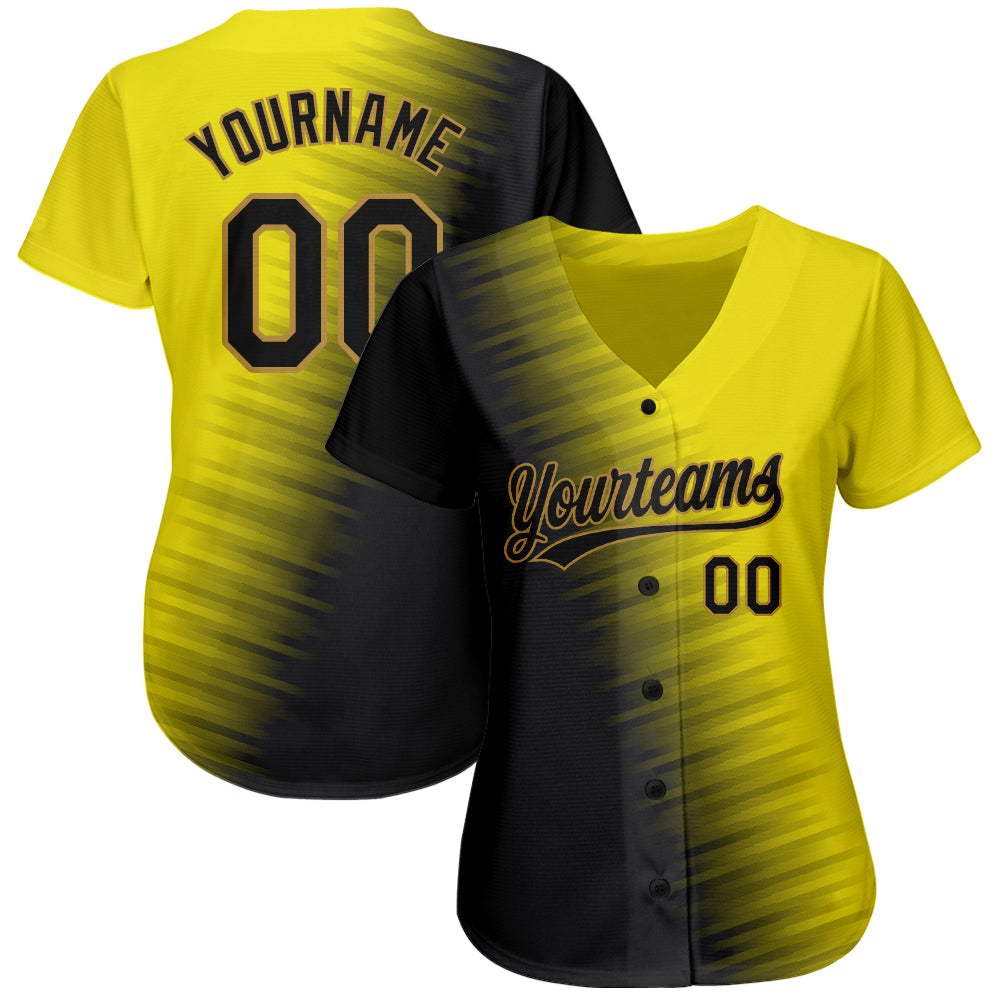 Custom Gold Black-Old Gold 3D Pattern Design Authentic Baseball Jersey view 2