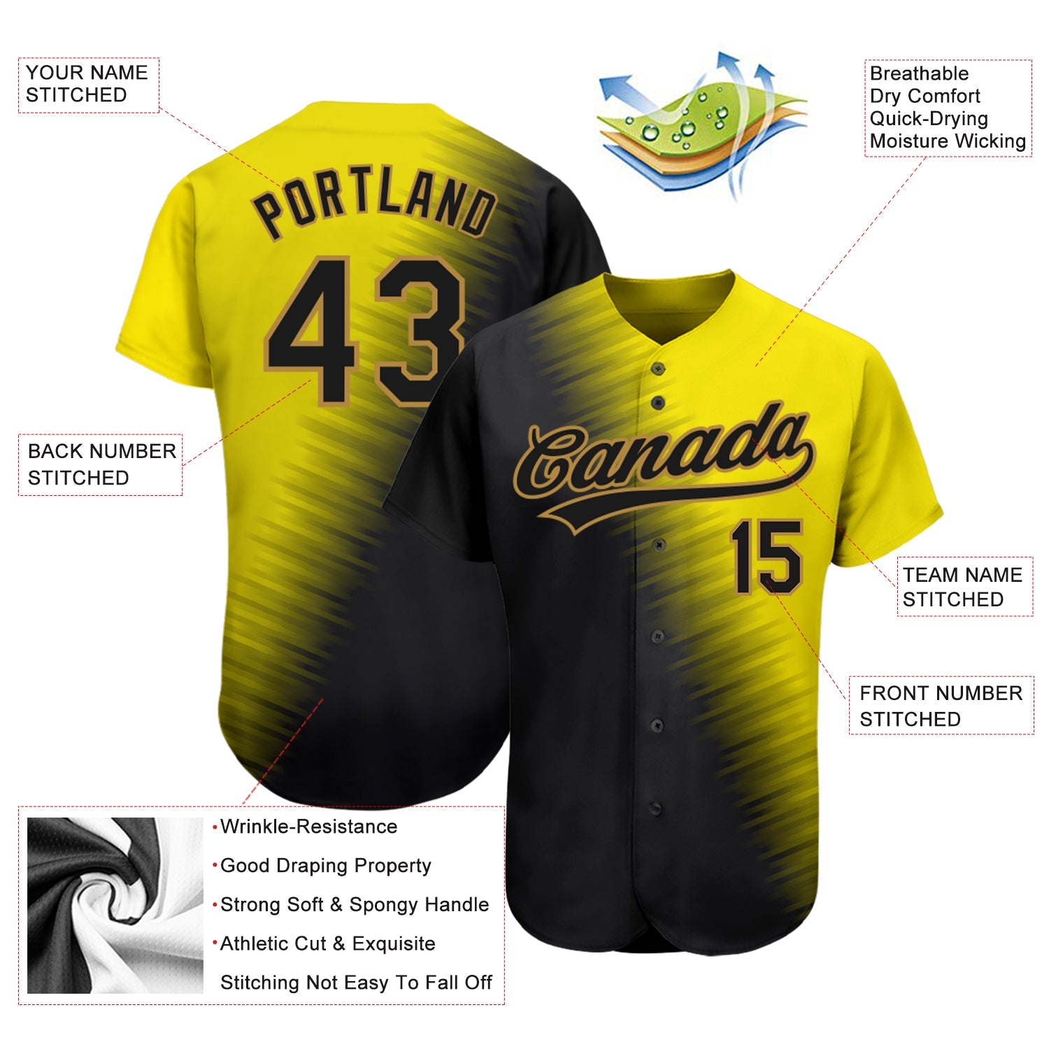 Custom Gold Black-Old Gold 3D Pattern Design Authentic Baseball Jersey view 3