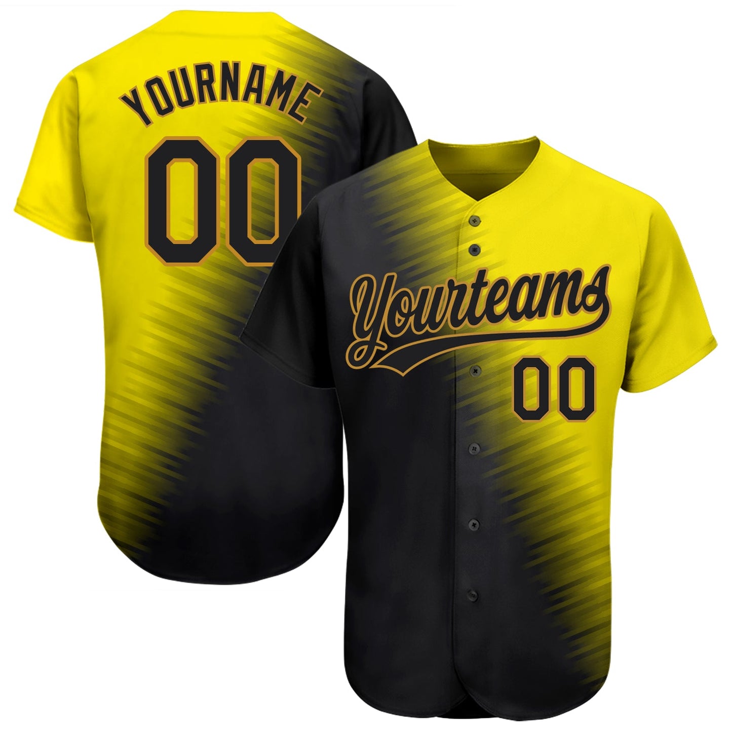 Custom Gold Black-Old Gold 3D Pattern Design Authentic Baseball Jersey - Main View