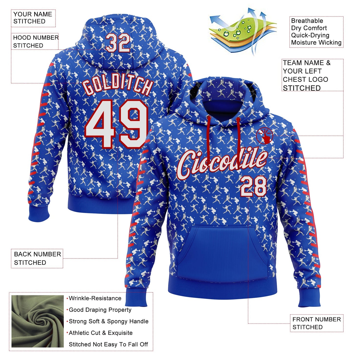 Custom Stitched Thunder Blue White-Red Baseball Game Day Buffalo Inspired Sports Pullover Sweatshirt Hoodie view 4