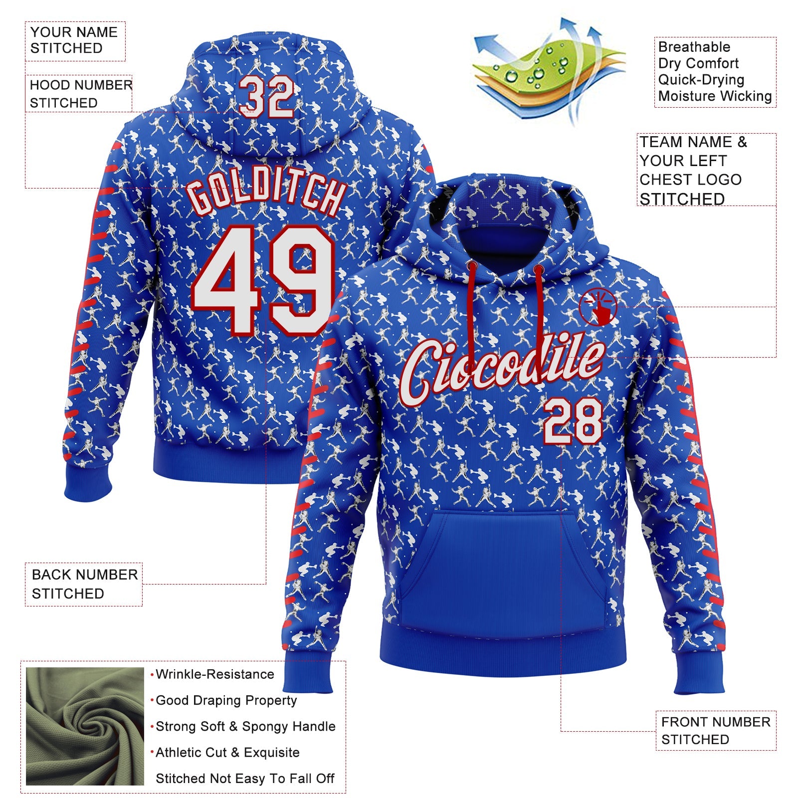 Custom Stitched Thunder Blue White-Red Baseball Game Day Buffalo Inspired Sports Pullover Sweatshirt Hoodie view 4