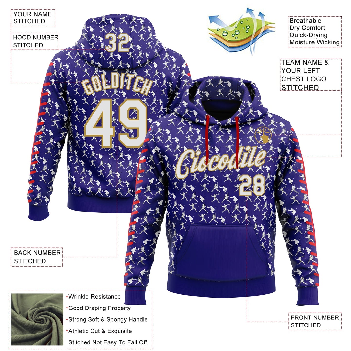 Custom Stitched Dark Purple White Old Gold-Red Baseball Game Day Baltimore Inspired Sports Pullover Sweatshirt Hoodie view 4