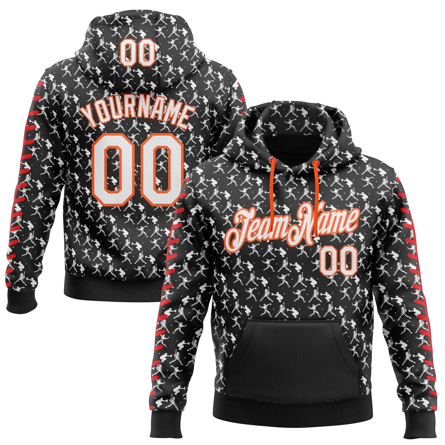 Custom Stitched Black White Orange-Red Baseball Game Day Cincinnati Inspired Sports Pullover Sweatshirt Hoodie - Main View