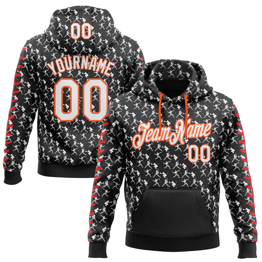 Custom Stitched Black White Orange-Red Baseball Game Day Cincinnati Inspired Sports Pullover Sweatshirt Hoodie - Main View