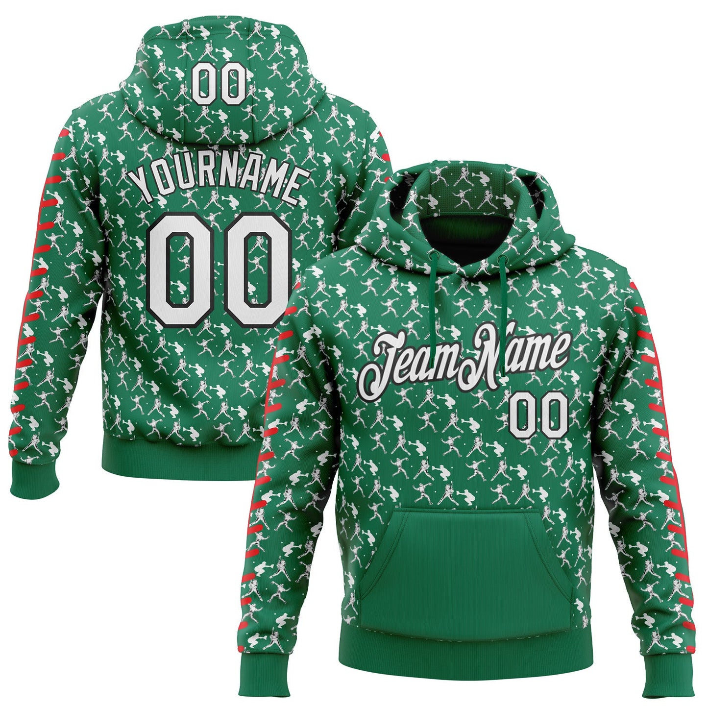 Custom Stitched Kelly Green White Red-Black Baseball Game Day New York Inspired Sports Pullover Sweatshirt Hoodie - Main View