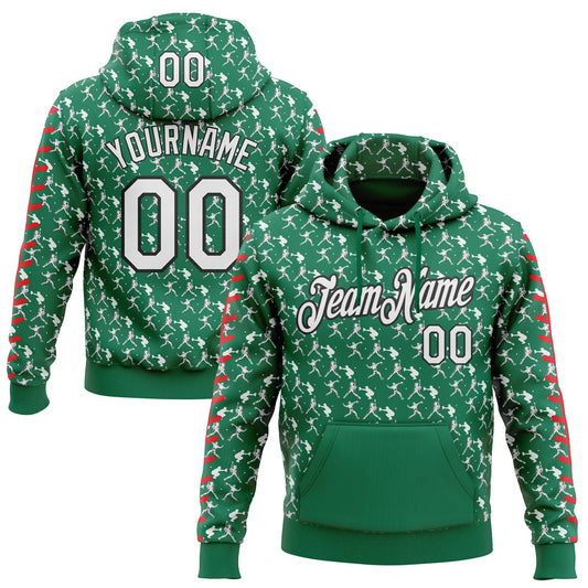 Custom Stitched Kelly Green White Red-Black Baseball Game Day New York Inspired Sports Pullover Sweatshirt Hoodie - Main View