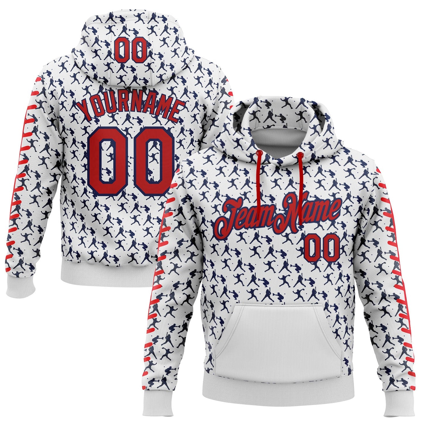 Custom Stitched White Red-Navy Baseball Game Day Houston Inspired Sports Pullover Sweatshirt Hoodie - Main View