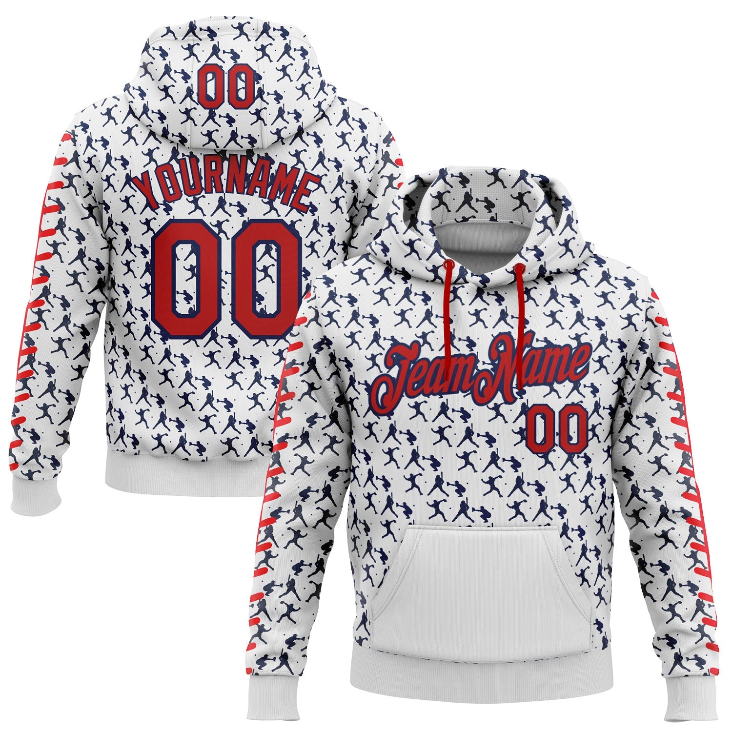 Custom Stitched White Red-Navy Baseball Game Day Houston Inspired Sports Pullover Sweatshirt Hoodie - Main View