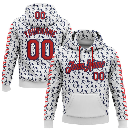 Custom Stitched White Red-Navy Baseball Game Day Houston Inspired Sports Pullover Sweatshirt Hoodie - Main View