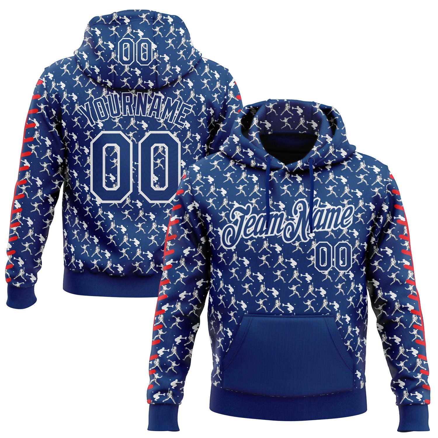 Custom Stitched US Navy Blue Red-White Baseball Game Day Indianapolis Inspired Sports Pullover Sweatshirt Hoodie - Main View