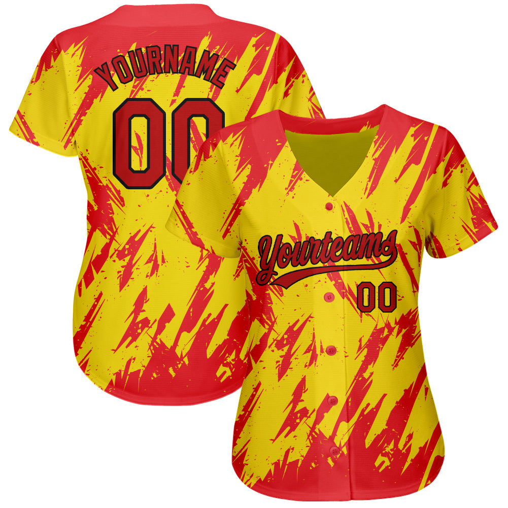 Custom Gold Red-Black 3D Pattern Design Authentic Baseball Jersey view 2