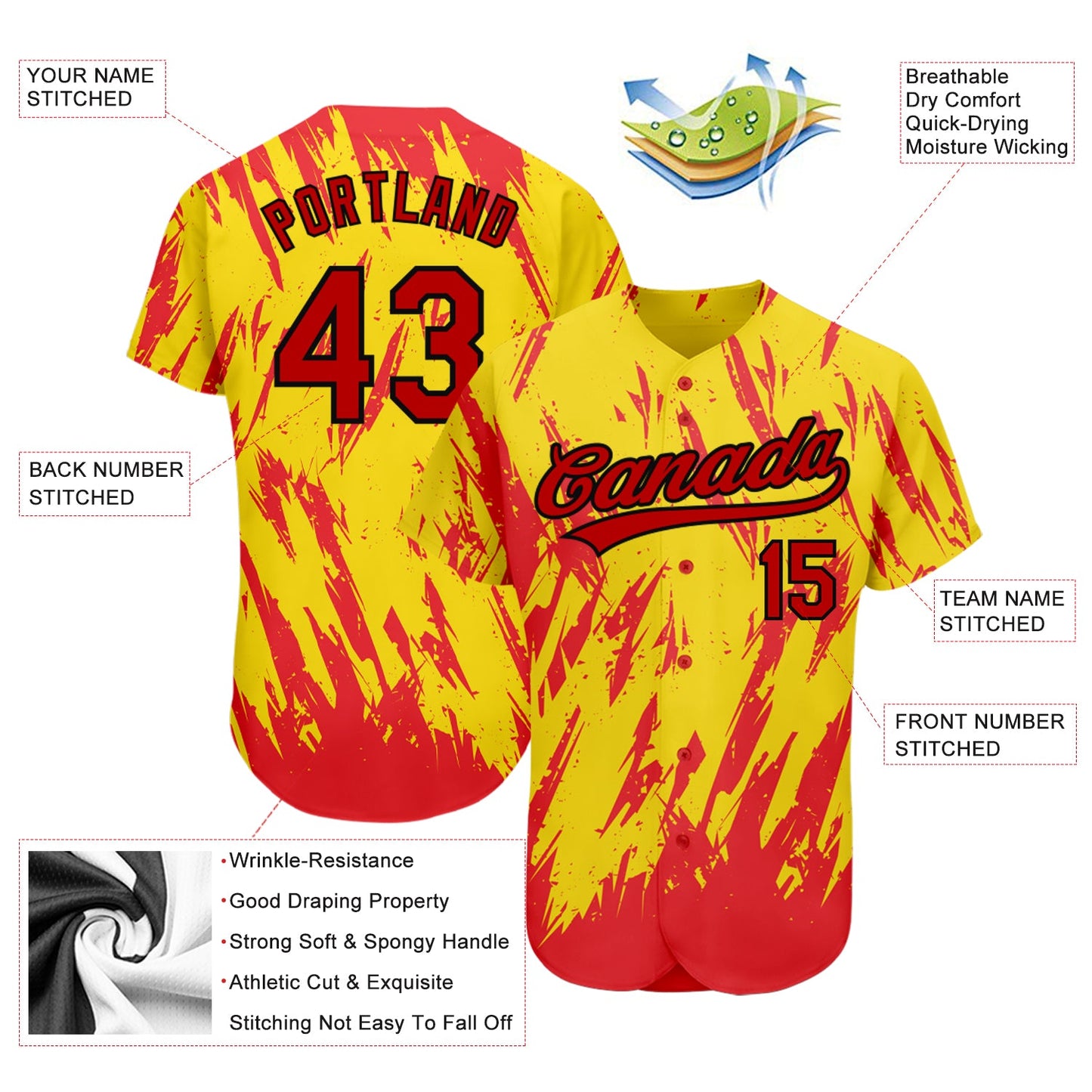 Custom Gold Red-Black 3D Pattern Design Authentic Baseball Jersey view 3