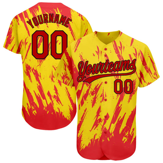 Custom Gold Red-Black 3D Pattern Design Authentic Baseball Jersey - Main View