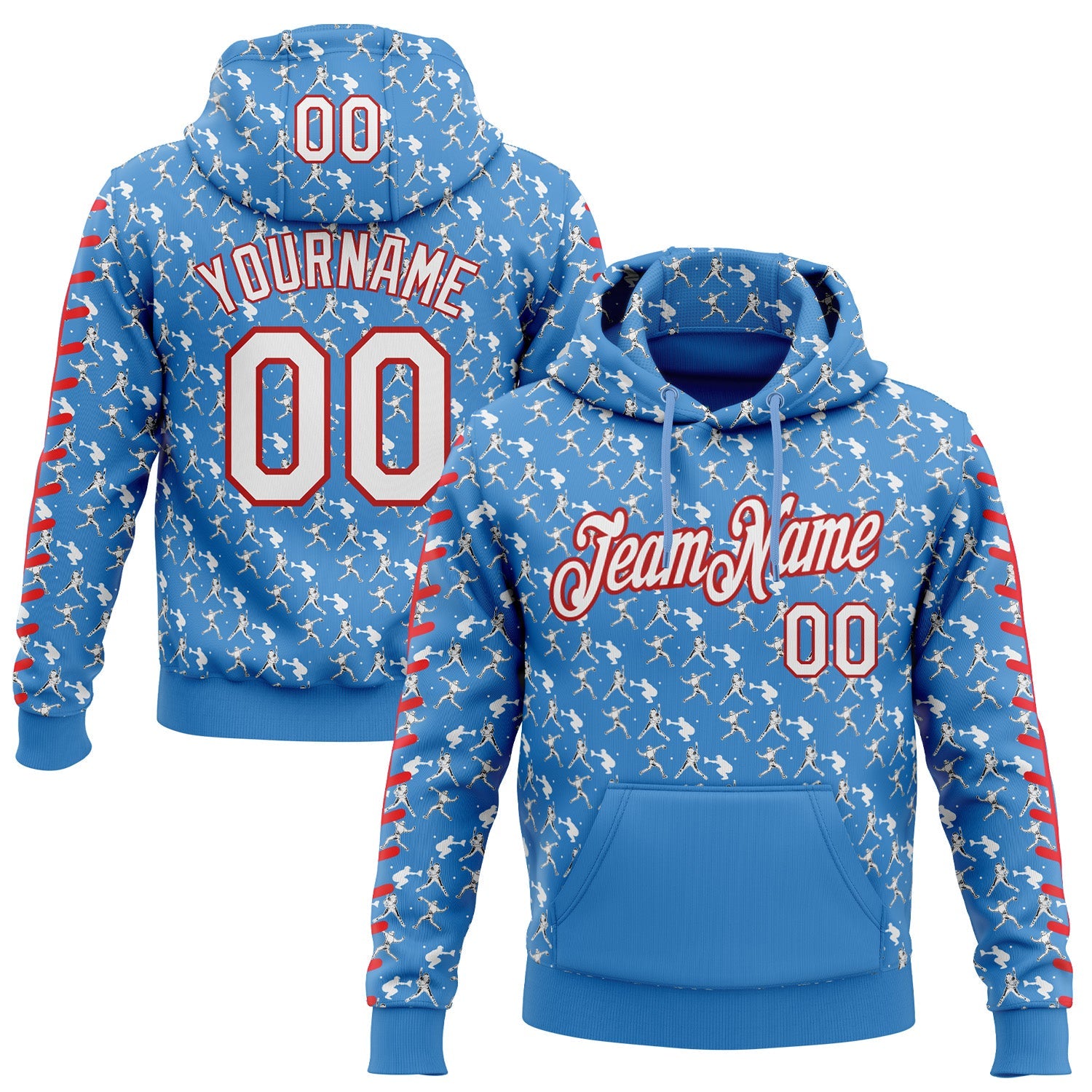 Custom Stitched Powder Blue White-Red Baseball Game Day Tennessee Inspired Sports Pullover Sweatshirt Hoodie - Main View
