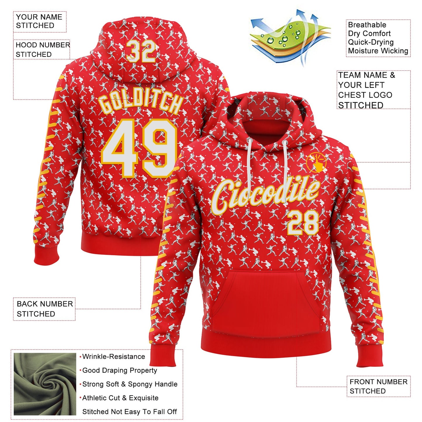Custom Stitched Fire Red White-Gold Baseball Game Day Kansas Inspired Sports Pullover Sweatshirt Hoodie view 4