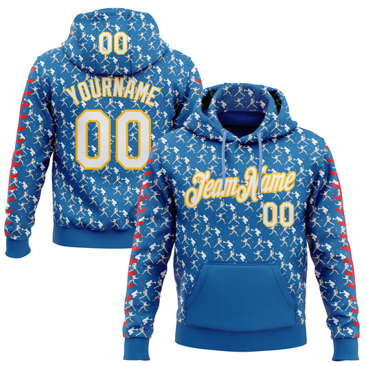 Custom Stitched Blue White Red-Gold Baseball Game Day Los Angeles Inspired Sports Pullover Sweatshirt Hoodie - Main View