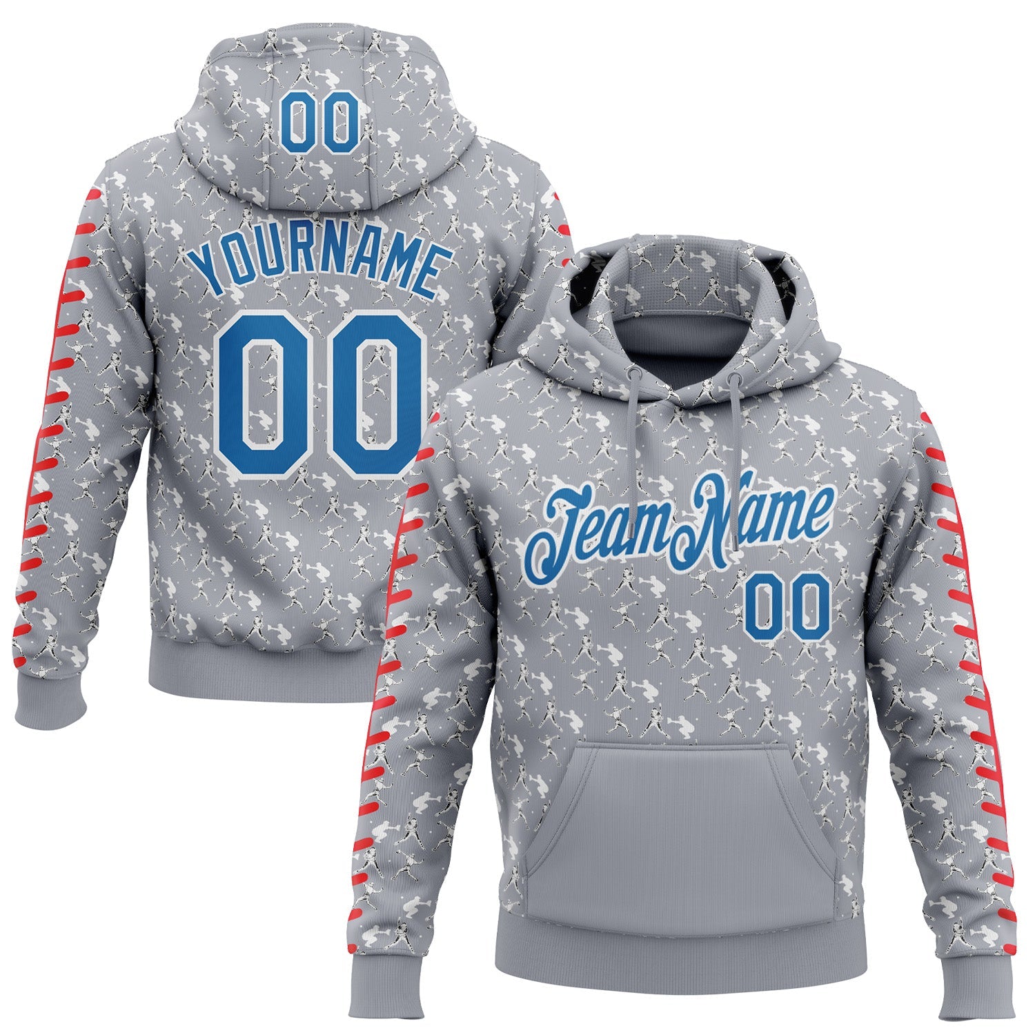 Custom Stitched Gray Blue Red-White Baseball Game Day Detroit Inspired Sports Pullover Sweatshirt Hoodie - Main View