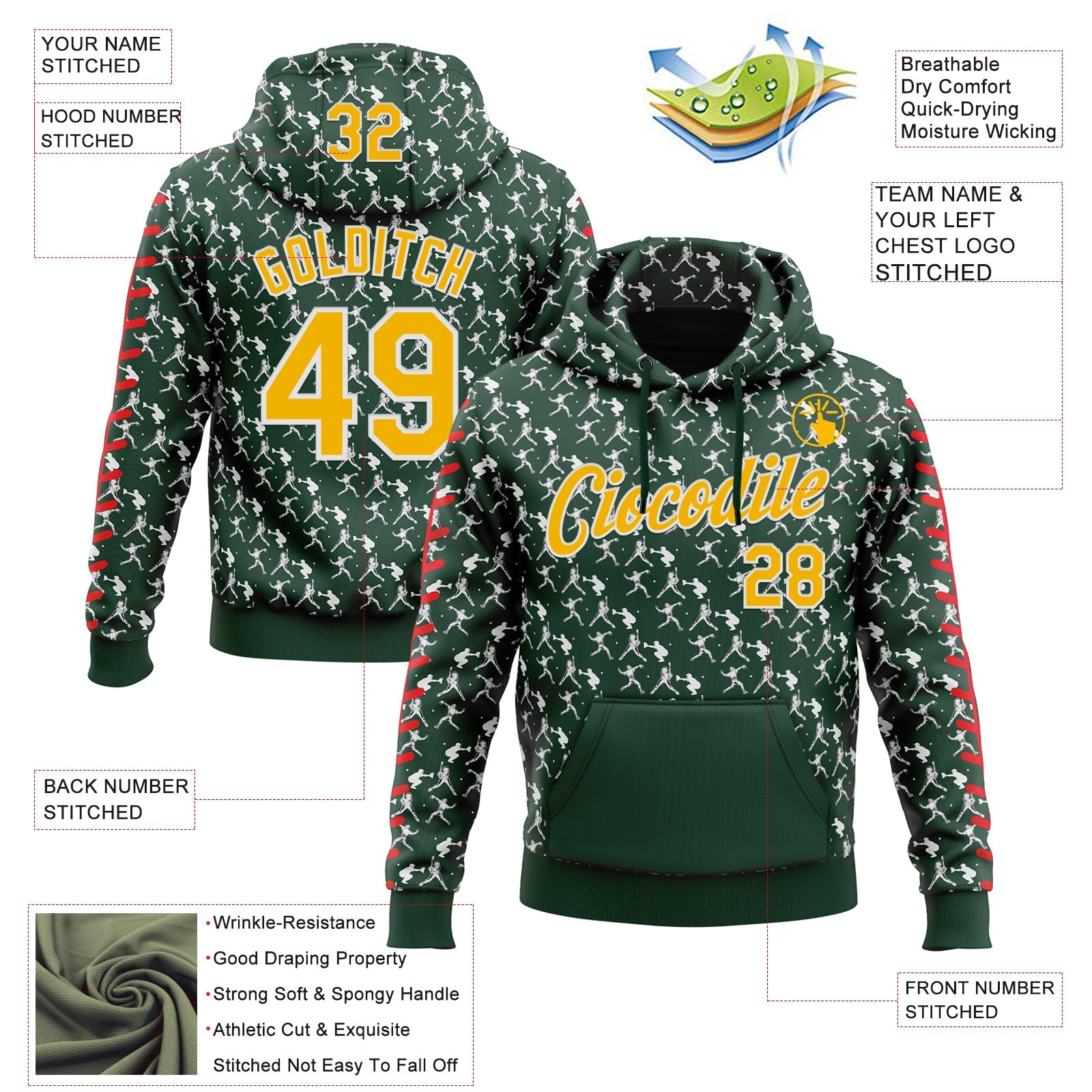 Custom Stitched Green Gold Red-White Baseball Game Day Green Bay Inspired Sports Pullover Sweatshirt Hoodie view 4