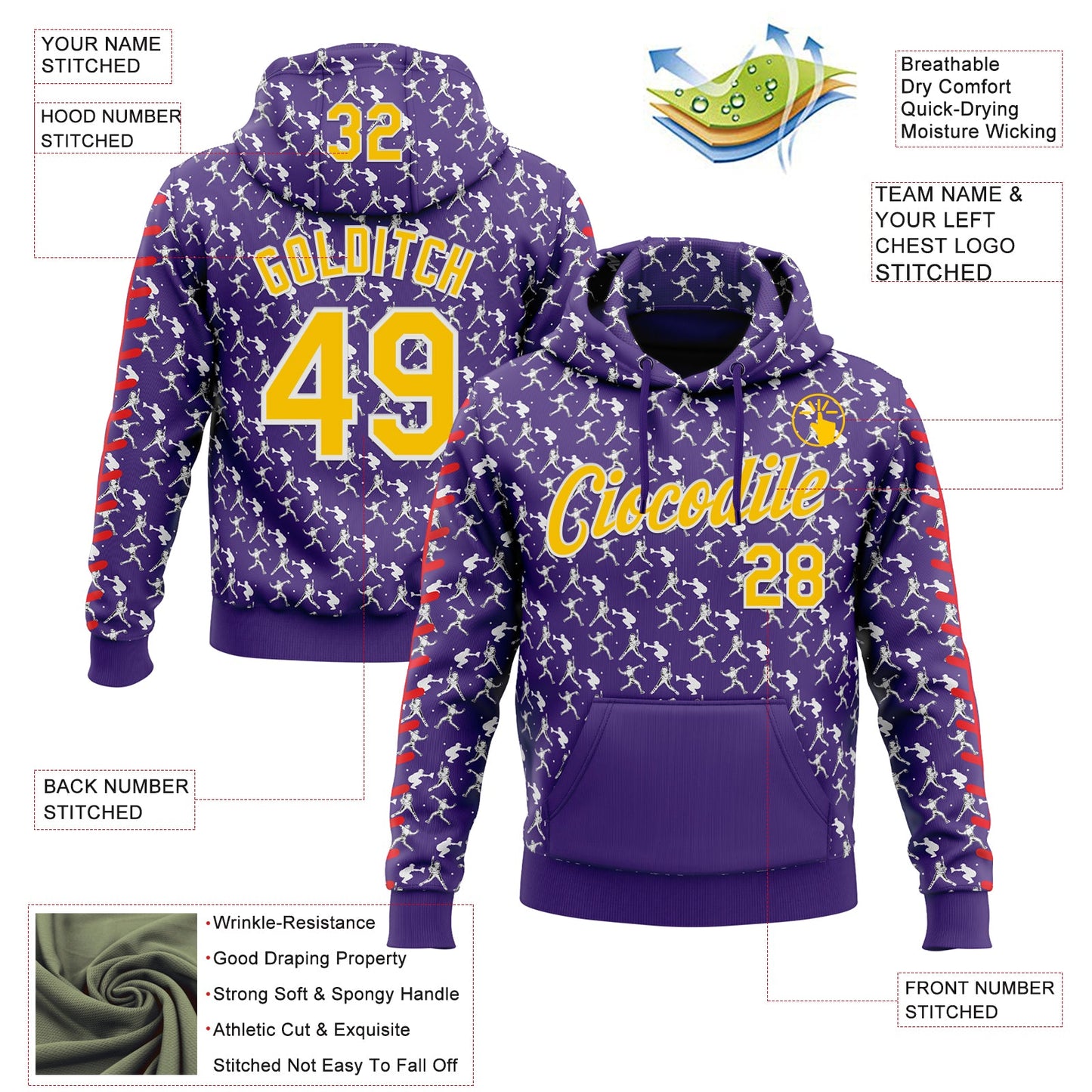 Custom Stitched Purple Yellow Red-White Baseball Game Day Minnesota Inspired Sports Pullover Sweatshirt Hoodie view 4