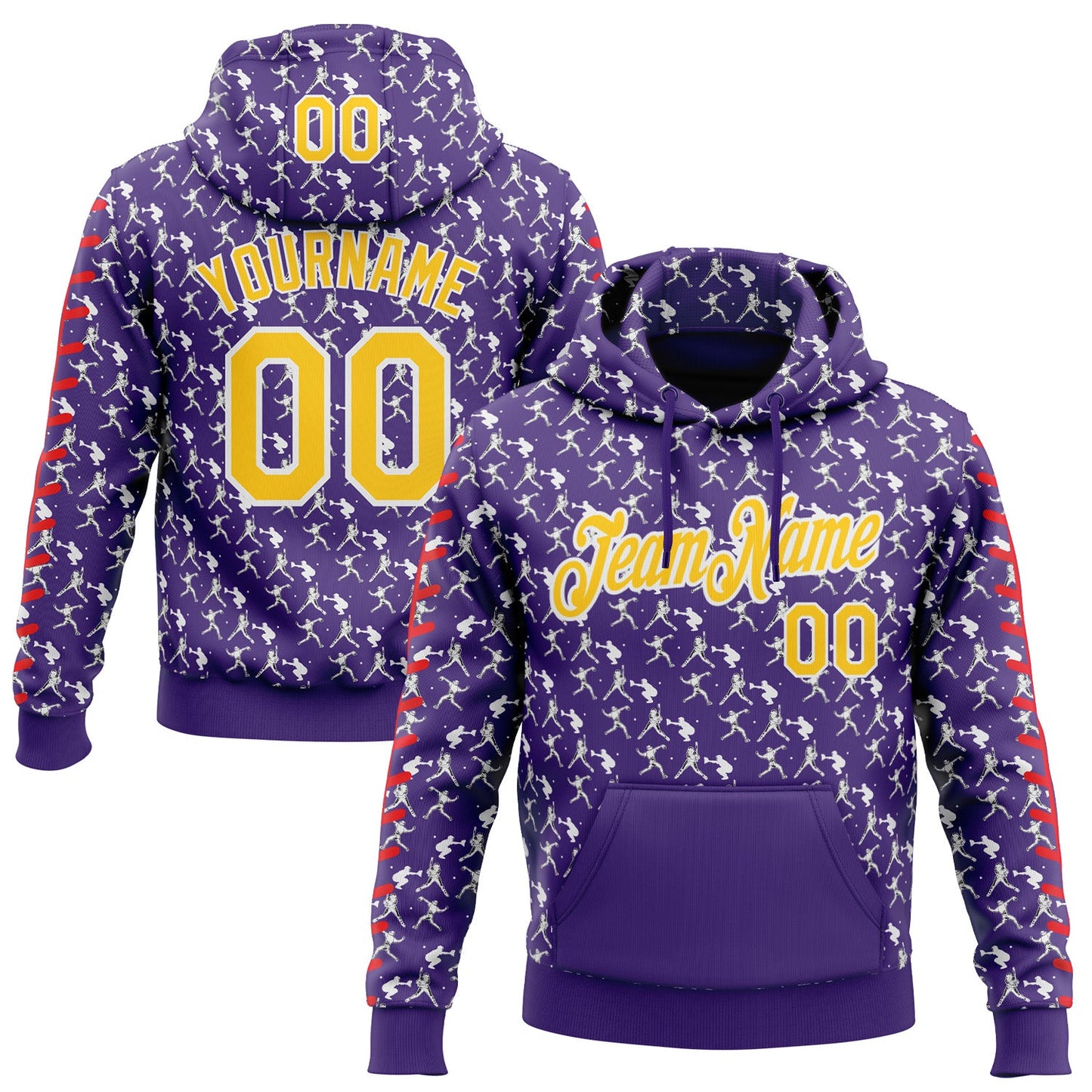 Custom Stitched Purple Yellow Red-White Baseball Game Day Minnesota Inspired Sports Pullover Sweatshirt Hoodie - Main View