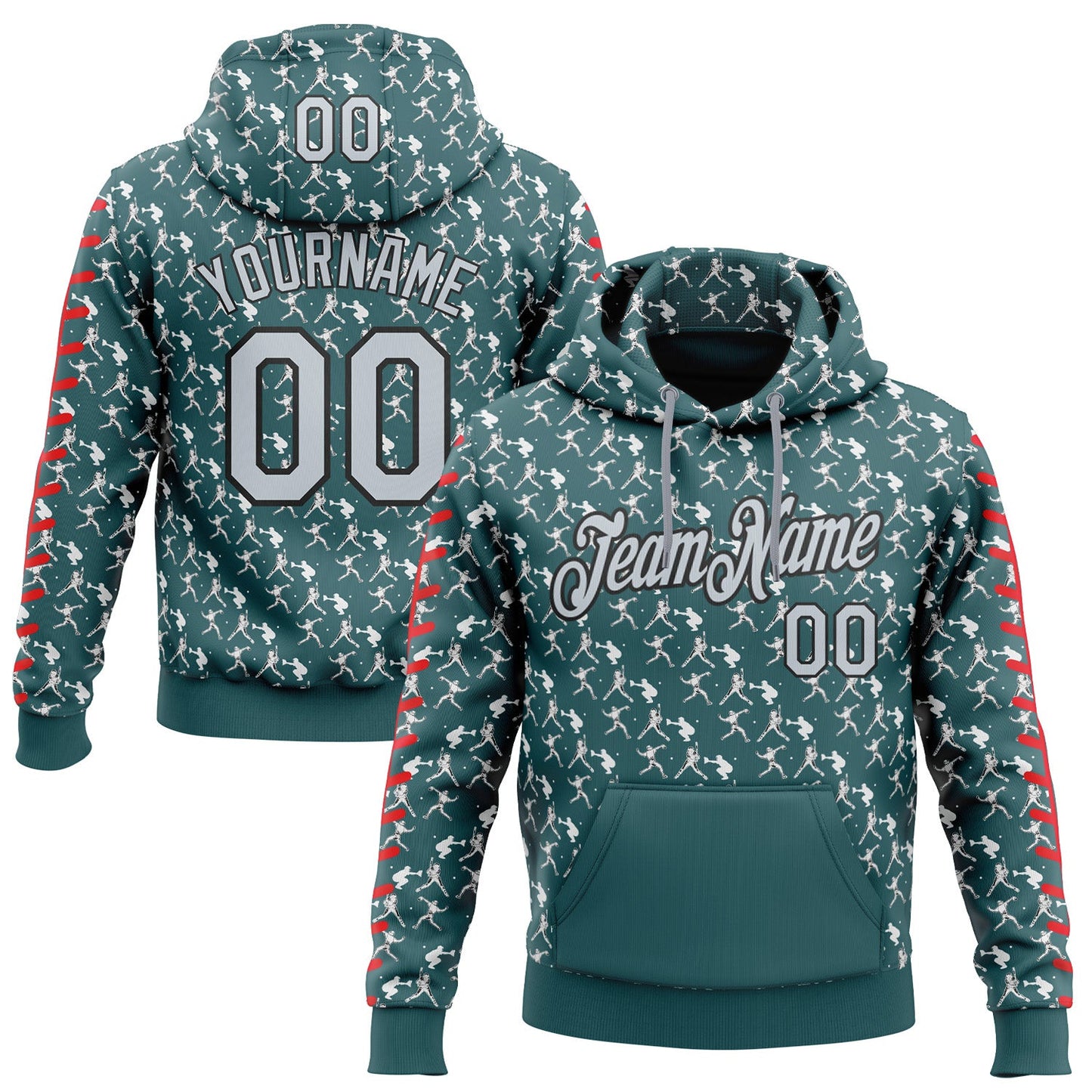 Custom Stitched Midnight Green Silver Red Black-White Baseball Game Day Philadelphia Inspired Sports Pullover Sweatshirt Hoodie - Main View