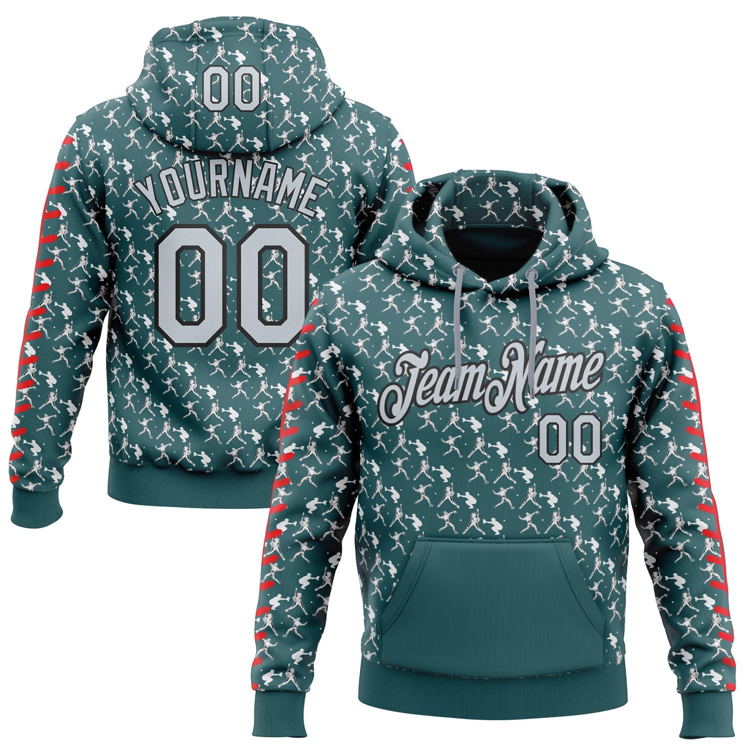 Custom Stitched Midnight Green Silver Red Black-White Baseball Game Day Philadelphia Inspired Sports Pullover Sweatshirt Hoodie - Main View