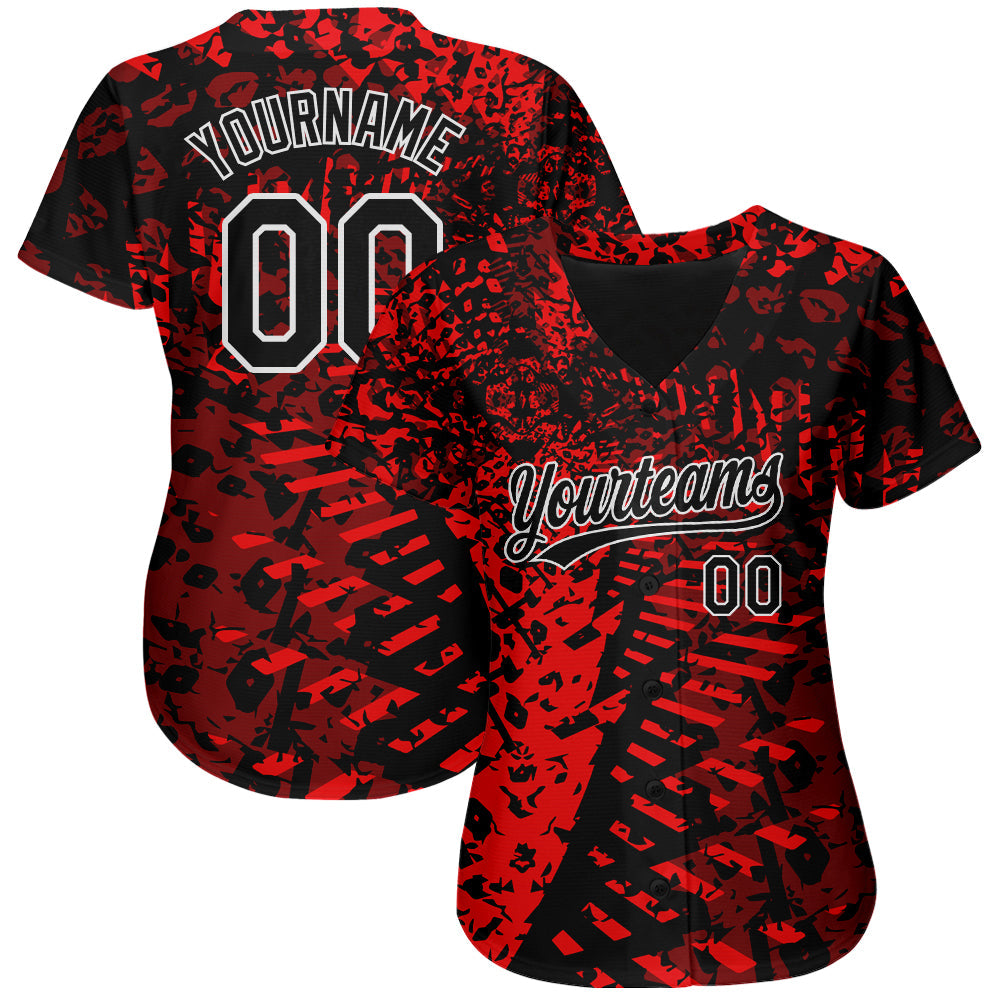 Custom Red Black-White 3D Pattern Design Authentic Baseball Jersey view 2