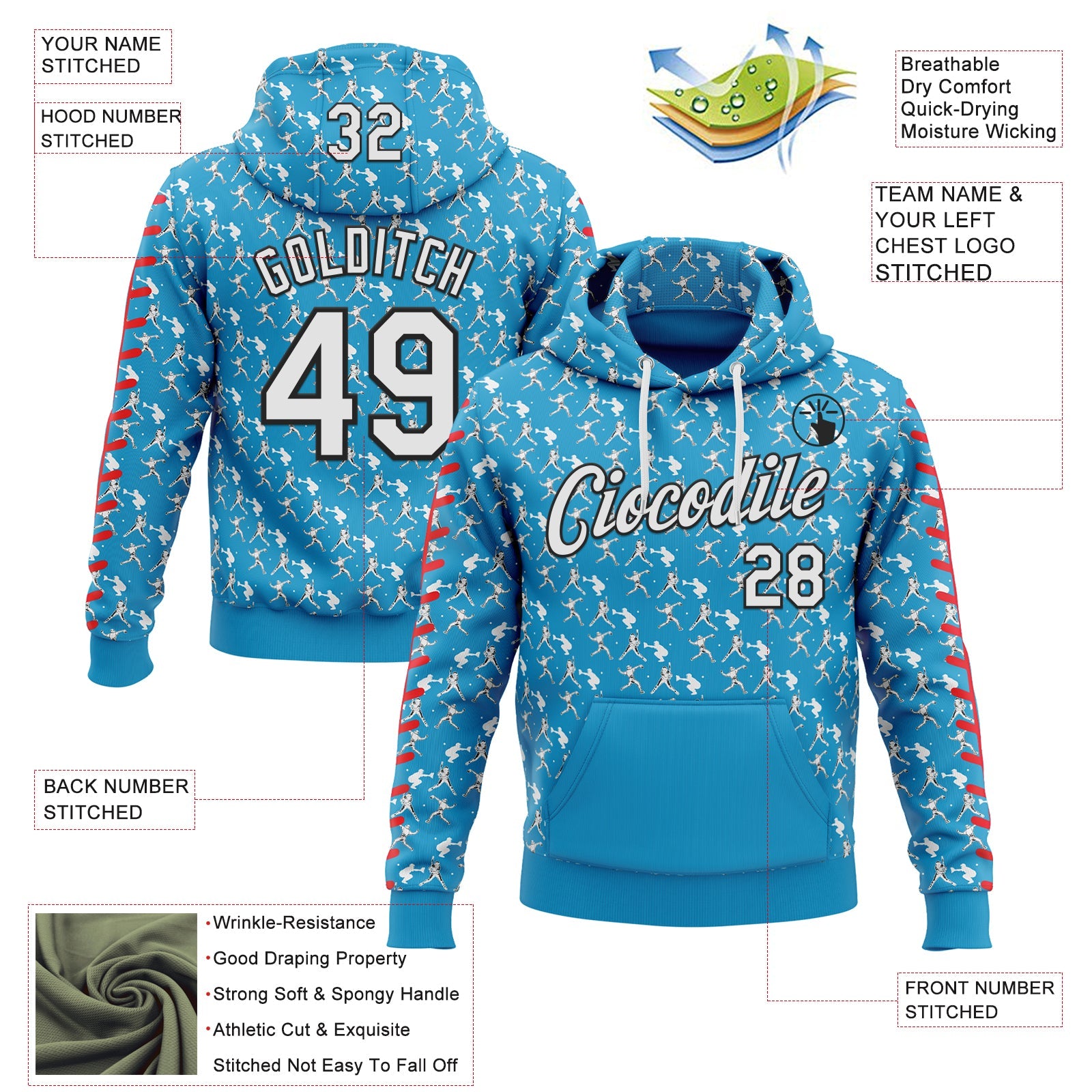 Custom Stitched Panther Blue White Red-Black Baseball Game Day Carolina Inspired Sports Pullover Sweatshirt Hoodie view 4