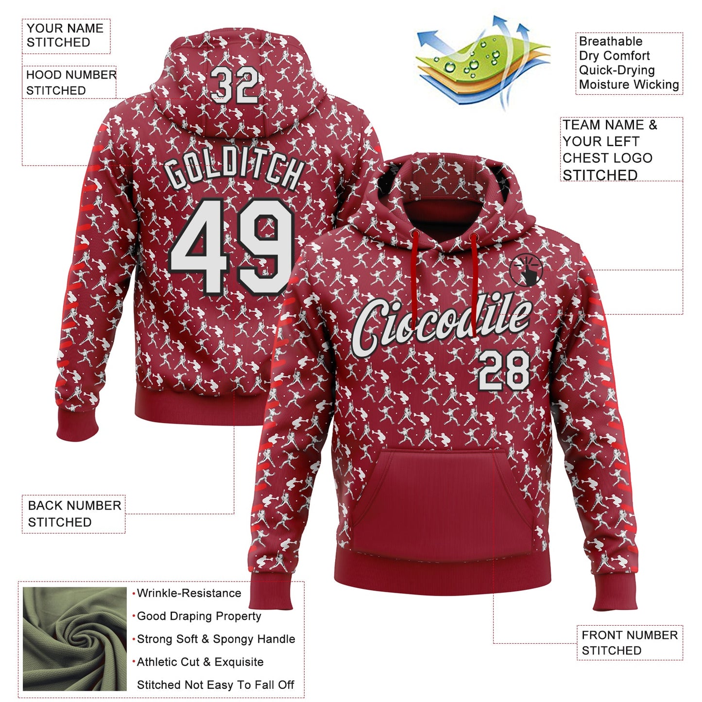 Custom Stitched Cardinal White Red-Black Baseball Game Day Arizona Inspired Sports Pullover Sweatshirt Hoodie view 4