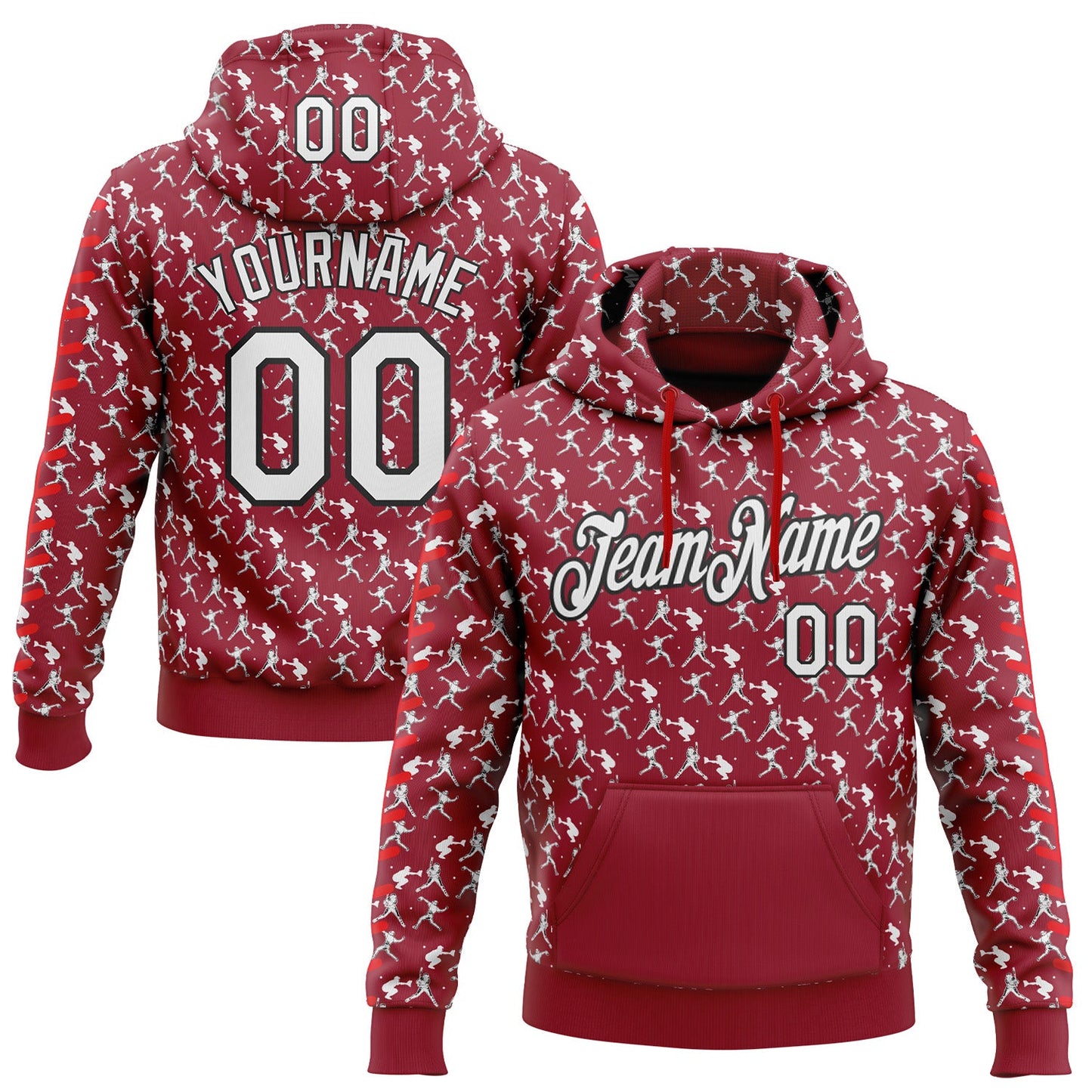 Custom Stitched Cardinal White Red-Black Baseball Game Day Arizona Inspired Sports Pullover Sweatshirt Hoodie - Main View