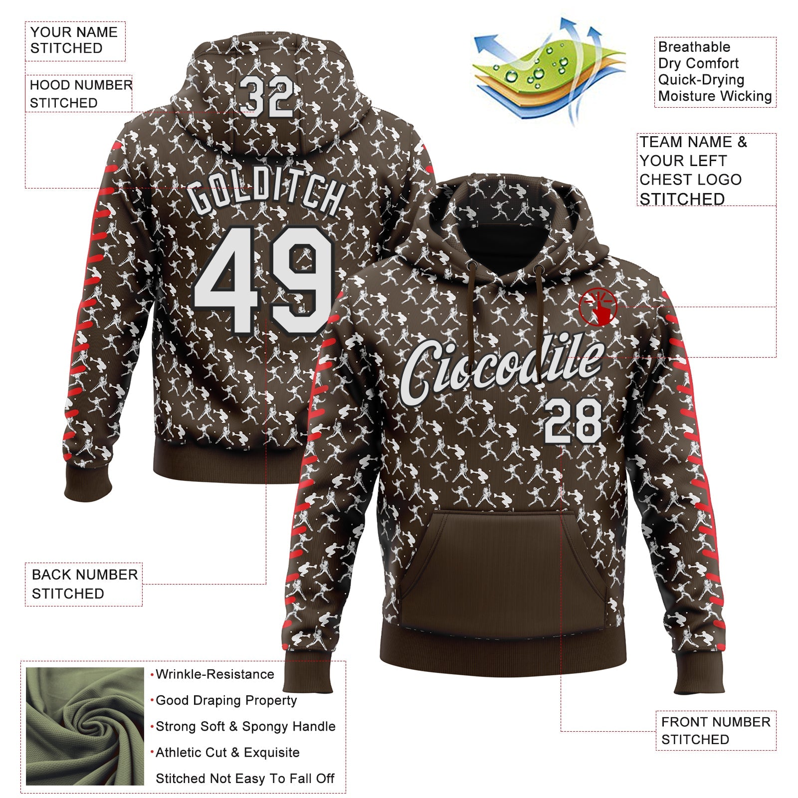 Custom Stitched Brown White Red-Black Baseball Game Day Cleveland Inspired Sports Pullover Sweatshirt Hoodie view 4