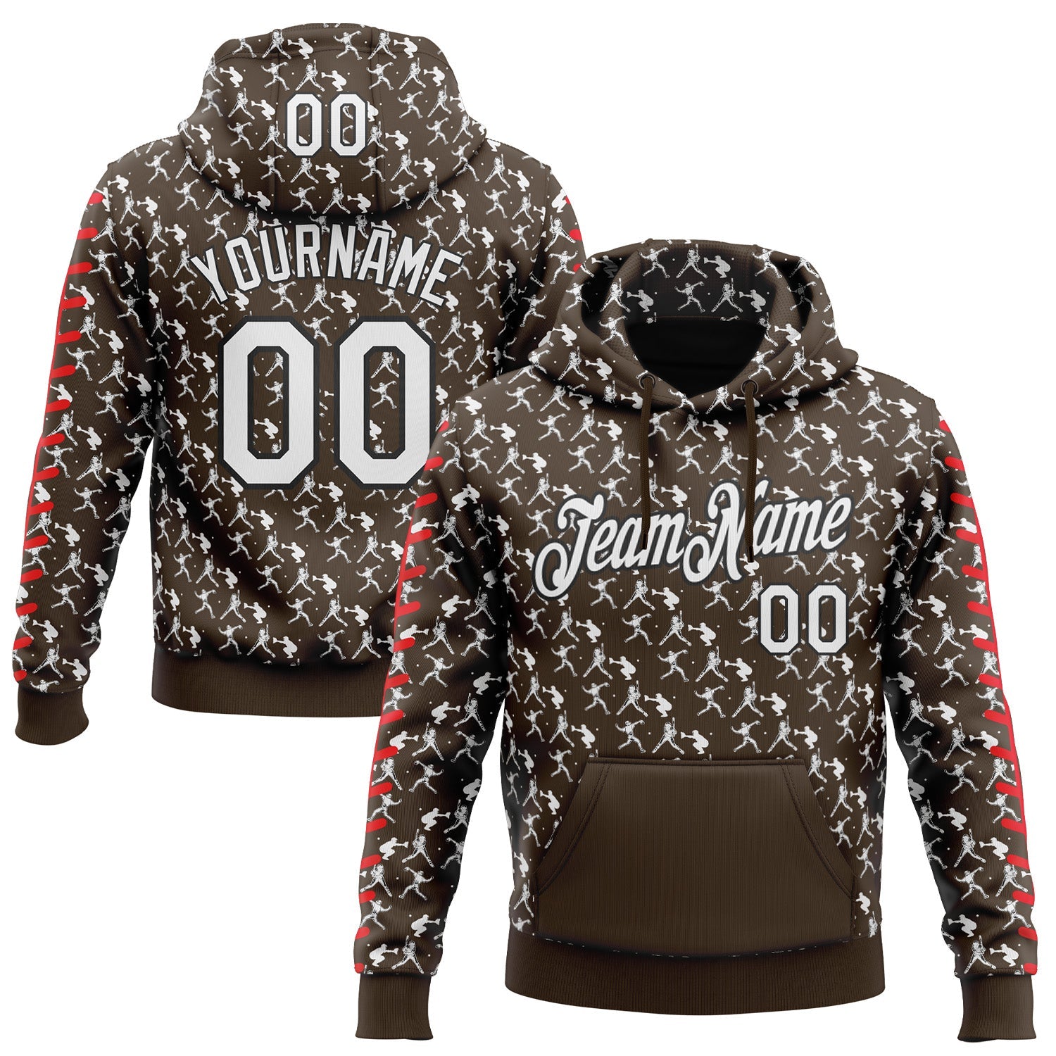 Custom Stitched Brown White Red-Black Baseball Game Day Cleveland Inspired Sports Pullover Sweatshirt Hoodie - Main View