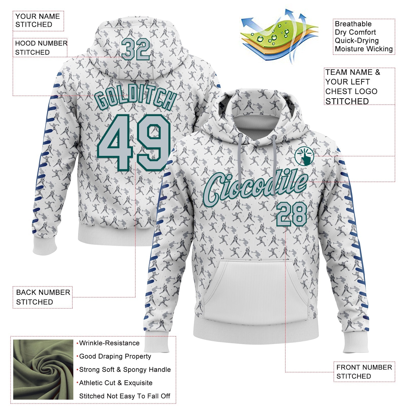 Custom Stitched White Silver Gray Blue-Midnight Green Baseball Game Day Seattle Inspired Sports Pullover Sweatshirt Hoodie view 4