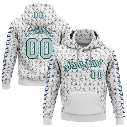 Custom Stitched White Silver Gray Blue-Midnight Green Baseball Game Day Seattle Inspired Sports Pullover Sweatshirt Hoodie - Main View