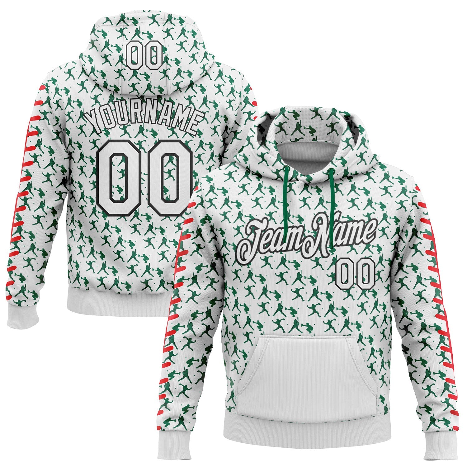 Custom Stitched White Kelly Green Red-Black Baseball Game Day New York Inspired Sports Pullover Sweatshirt Hoodie - Main View