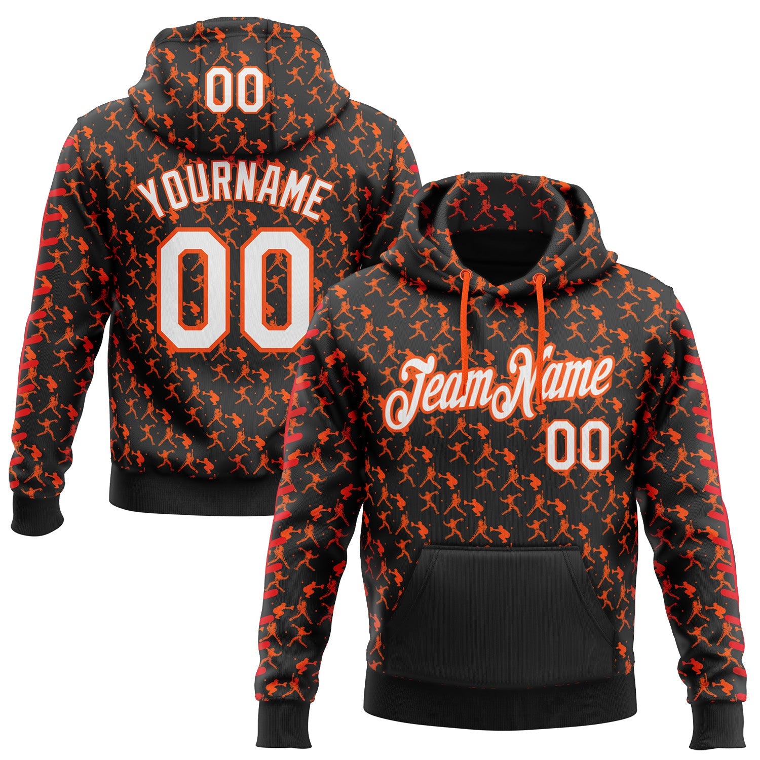 Custom Stitched Black White Orange-Red Baseball Game Day Cincinnati Inspired Sports Pullover Sweatshirt Hoodie - Main View
