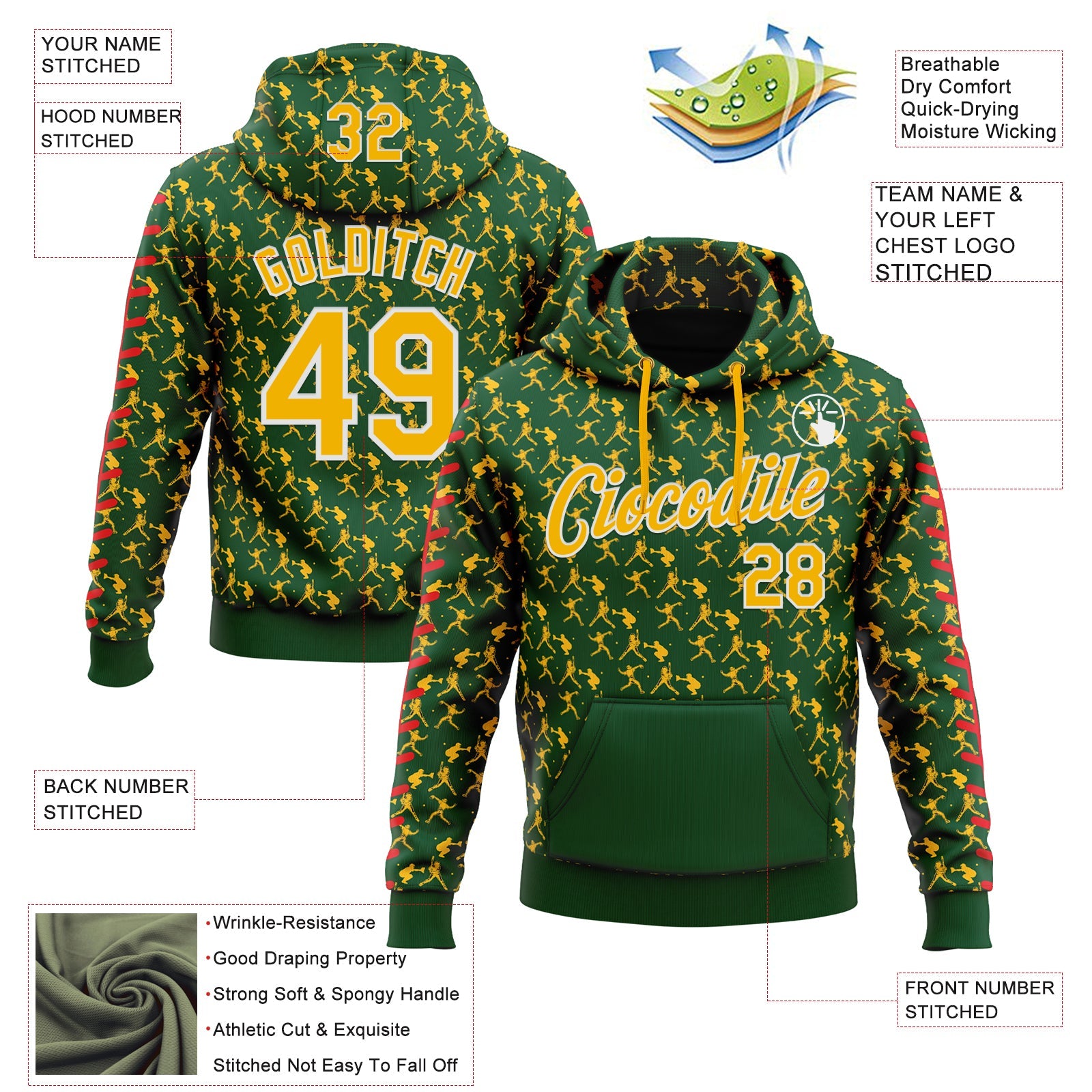 Custom Stitched Green Gold Red-White Baseball Game Day Green Bay Inspired Sports Pullover Sweatshirt Hoodie view 4