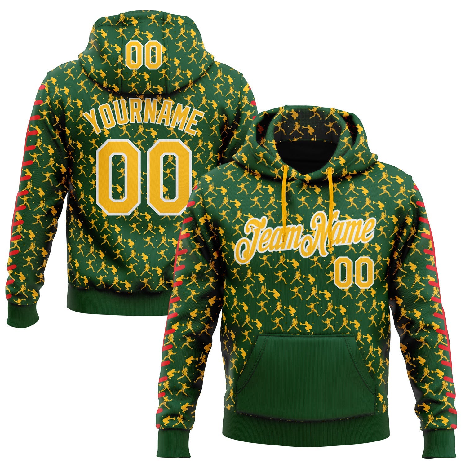 Custom Stitched Green Gold Red-White Baseball Game Day Green Bay Inspired Sports Pullover Sweatshirt Hoodie - Main View